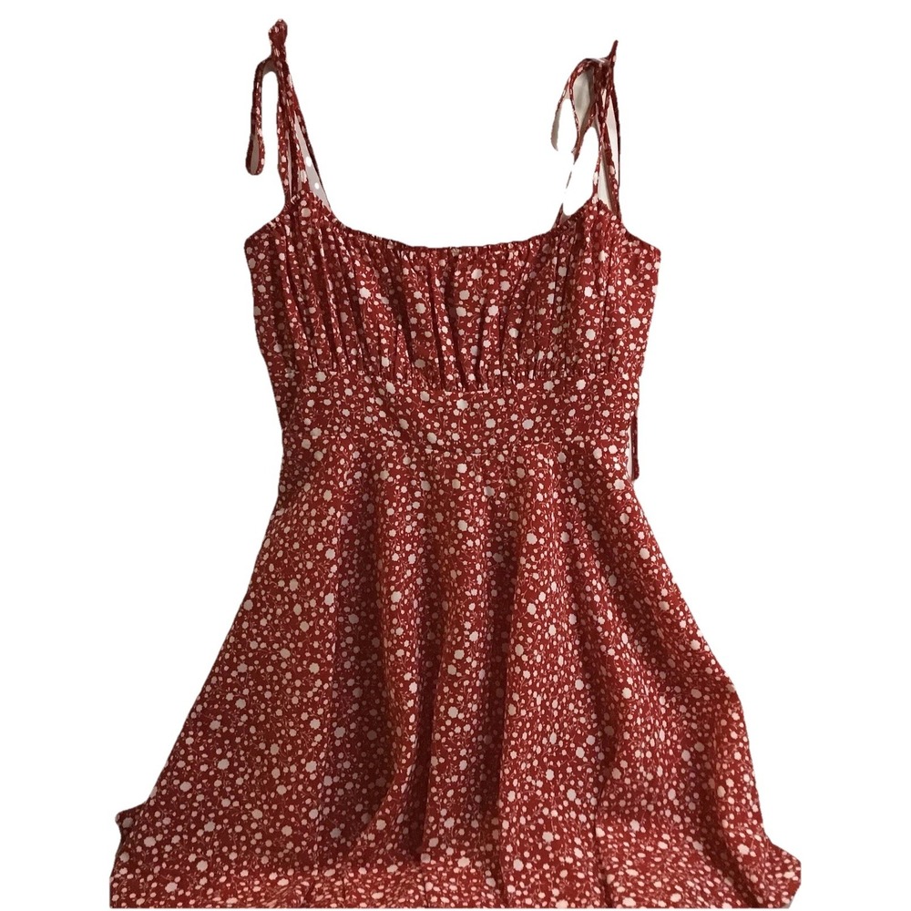 Showpo Red Floral Tie-Strap Red Lining baby doll Boho Y2K Mini Dress size 2